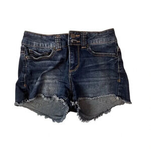 Mudd Women's Blue Cutoff Denim Shorts Size 1 Distressed Stretchy‎
